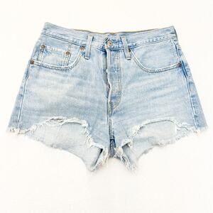 Levi's 501 Light Wash Button Fly Denim Cutoff Jeans Raw Hem Size 27